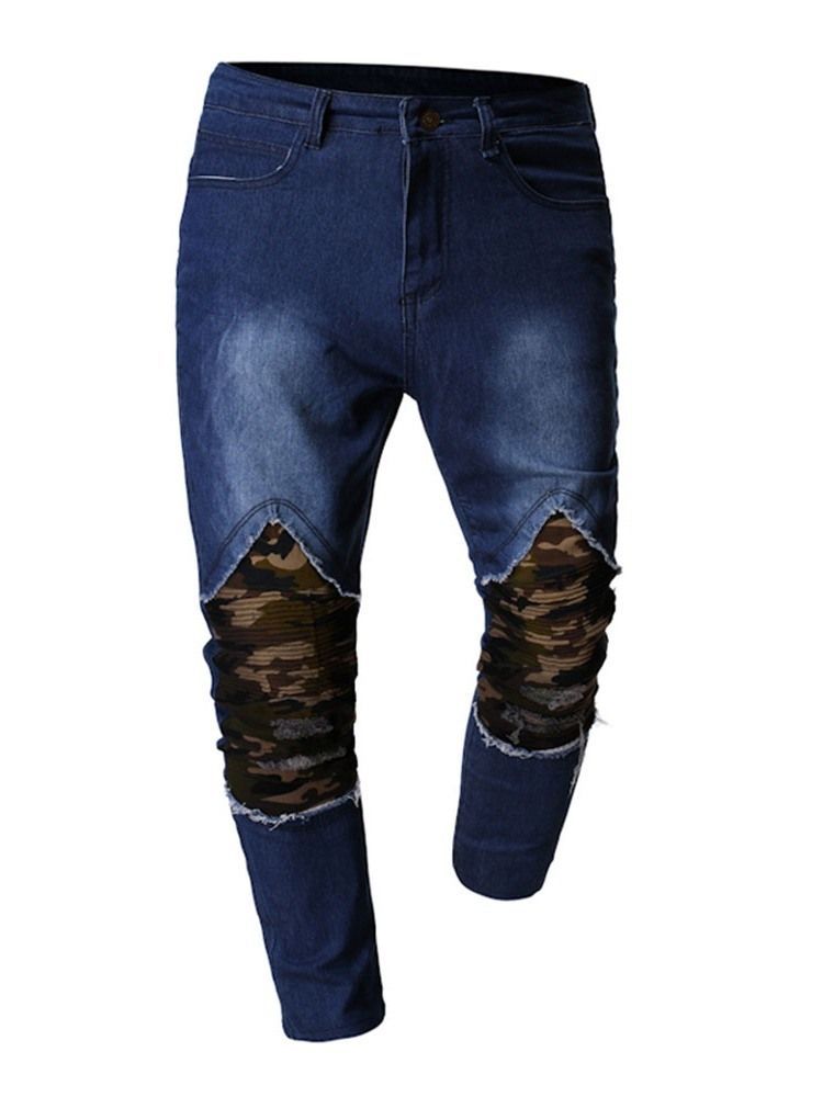 Camouflage Bleistifthosen Loch Casual Mid Waist Herren Jeans