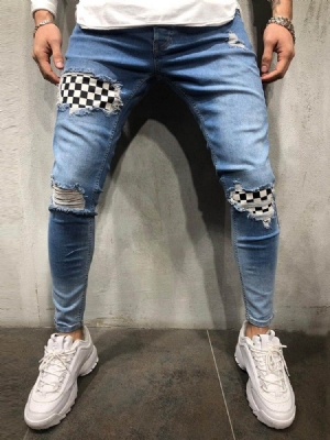 Color Block Thin Herren Jeans Mit Reißverschluss