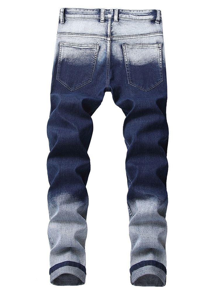 Color Block Worn Zipper Herren Freizeitjeans