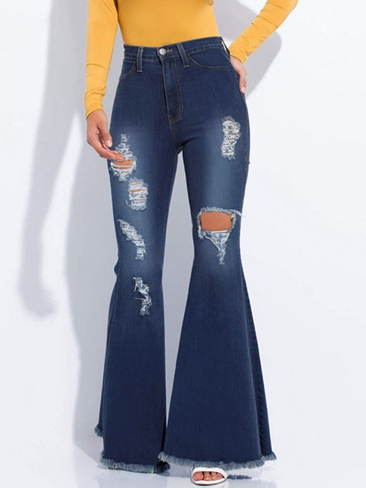 Damen Bellbottoms Hole Gradient Zipper Slim Jeans