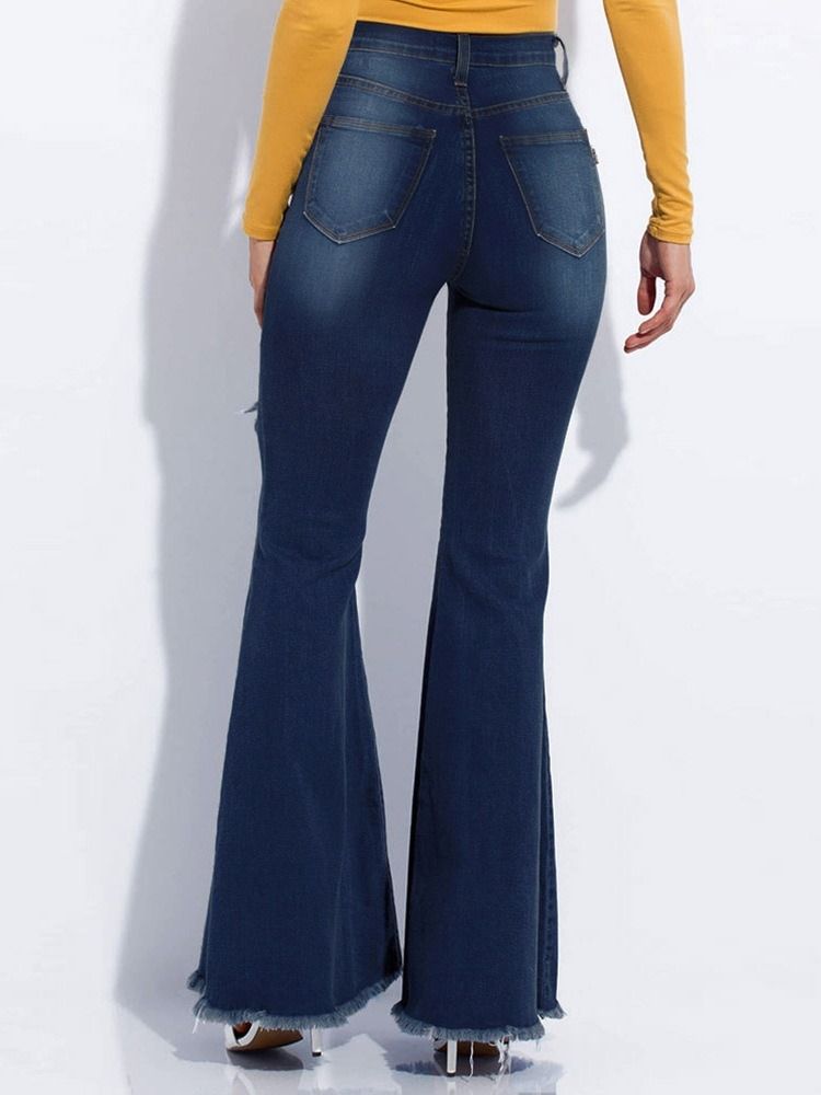 Damen Bellbottoms Hole Gradient Zipper Slim Jeans