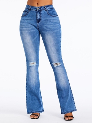 Damen Bellbottoms Hole Plain High Waist Zipper Jeans