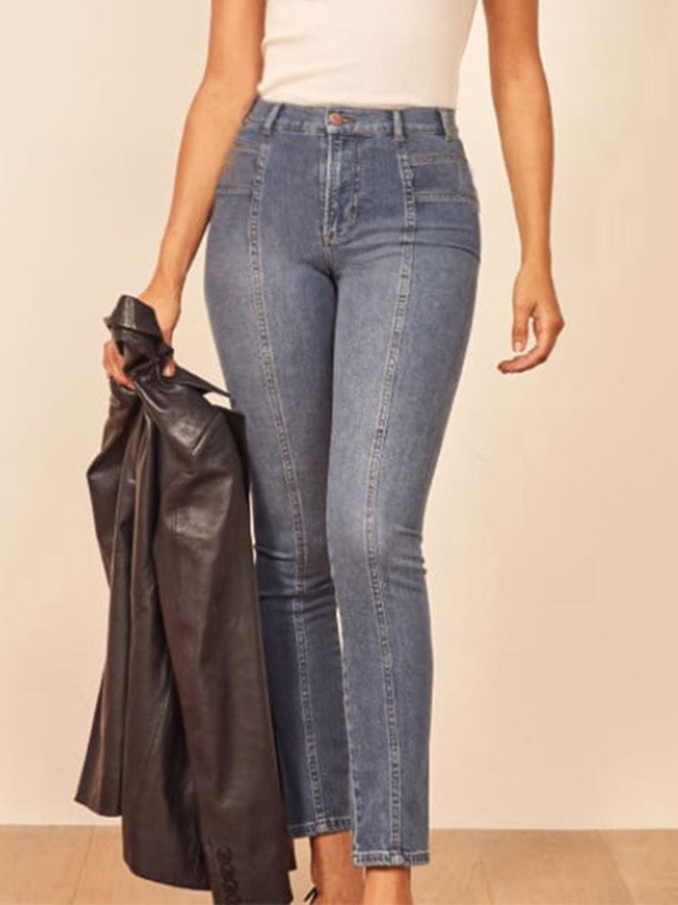 Damen-bleistifthose Schlichte Schmale Jeans Mit Hoher Taille