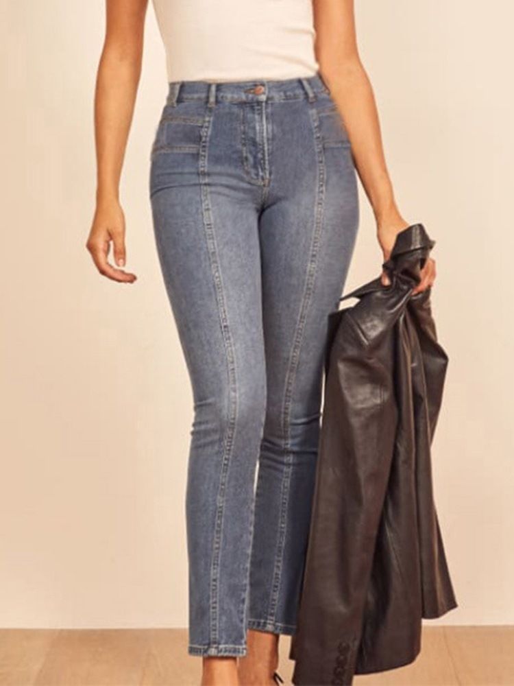 Damen-bleistifthose Schlichte Schmale Jeans Mit Hoher Taille