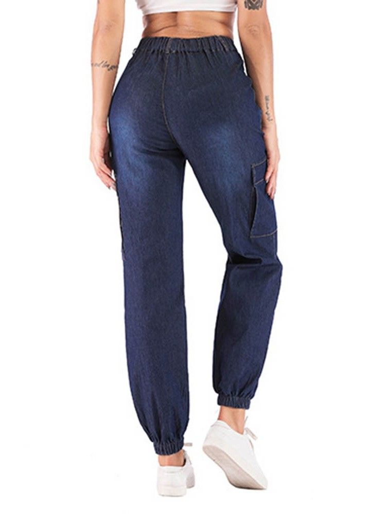 Damen Einfarbige Knickerbocker Mit Knöpfen Lockere Jeans