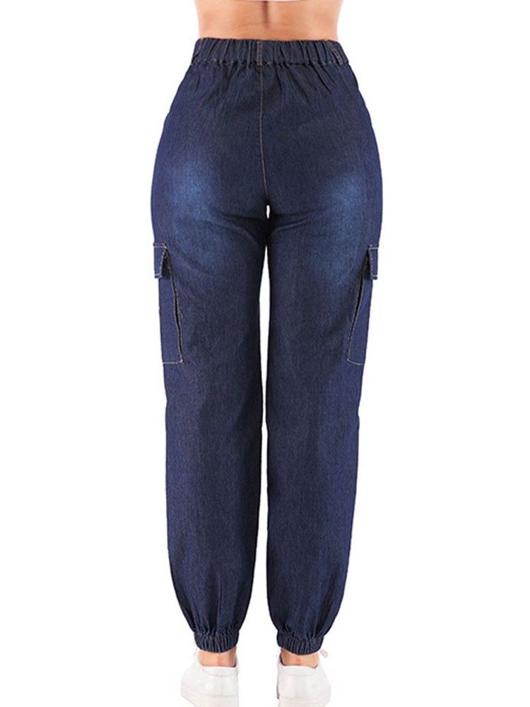 Damen Einfarbige Knickerbocker Mit Knöpfen Lockere Jeans