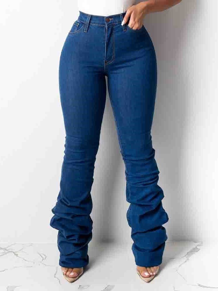 Damen Einfarbige Schmale Heap-jeans Mit Hohem Bund