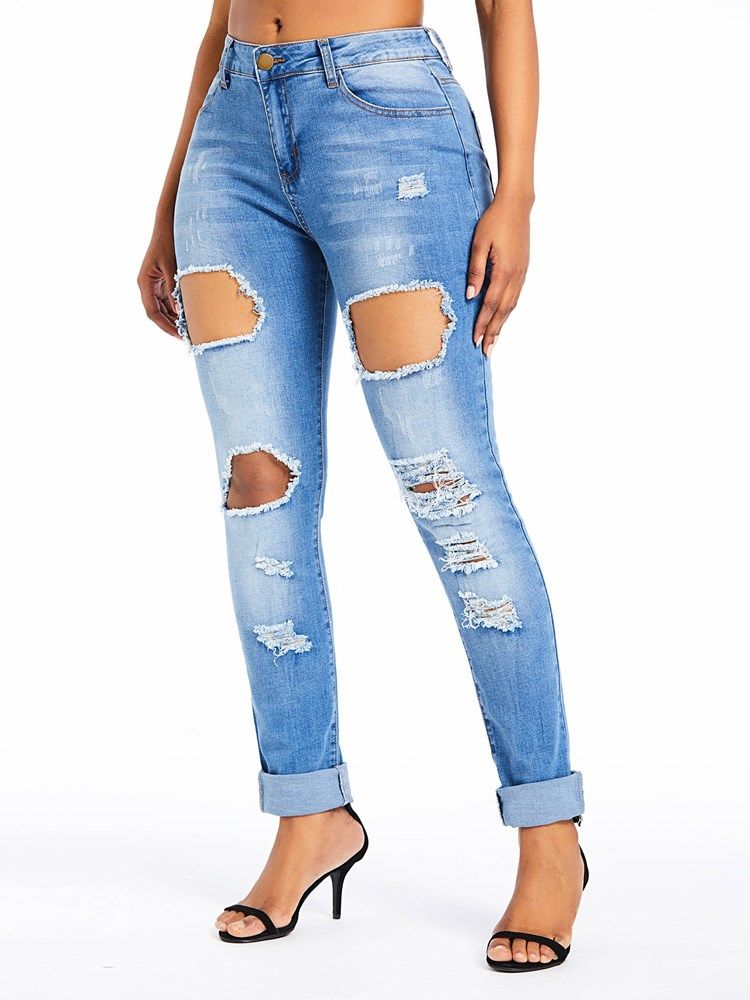 Damen Einfarbige Schmale Jeans Mit Hoher Taille