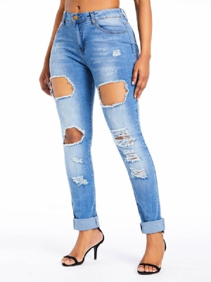 Damen Einfarbige Schmale Jeans Mit Hoher Taille