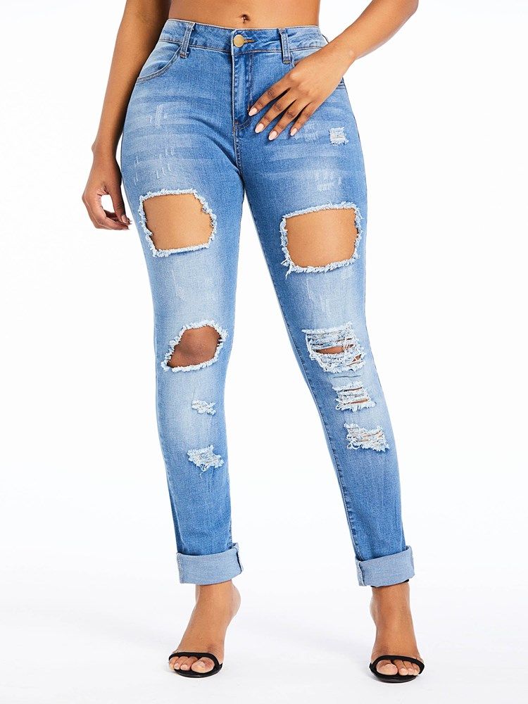 Damen Einfarbige Schmale Jeans Mit Hoher Taille