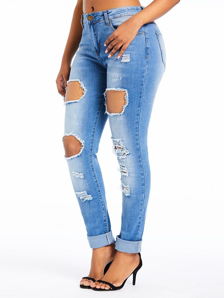 Damen Einfarbige Schmale Jeans Mit Hoher Taille