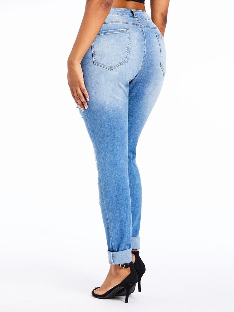 Damen Einfarbige Schmale Jeans Mit Hoher Taille