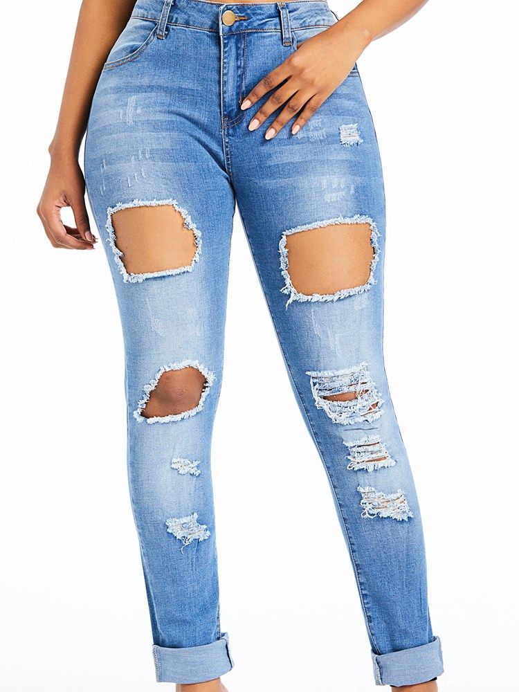 Damen Einfarbige Schmale Jeans Mit Hoher Taille