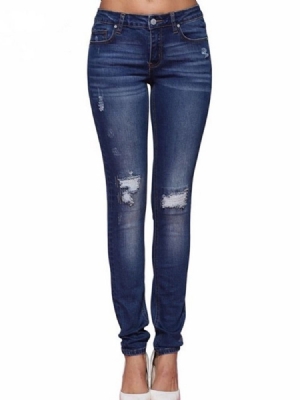 Damen Getragene Schlichte Bleistifthosen Slim Jeans Mit Knöpfen