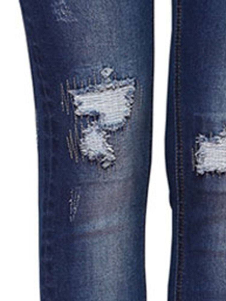 Damen Getragene Schlichte Bleistifthosen Slim Jeans Mit Knöpfen