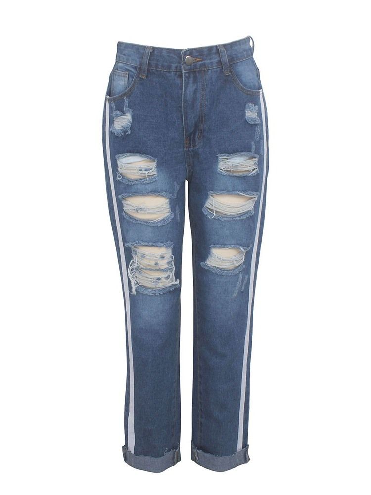 Damen-jeans Mit Gestreiftem Loch Und Schmalem Reißverschluss