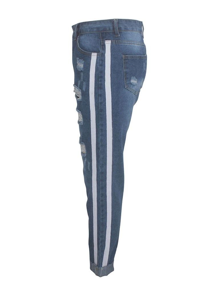 Damen-jeans Mit Gestreiftem Loch Und Schmalem Reißverschluss