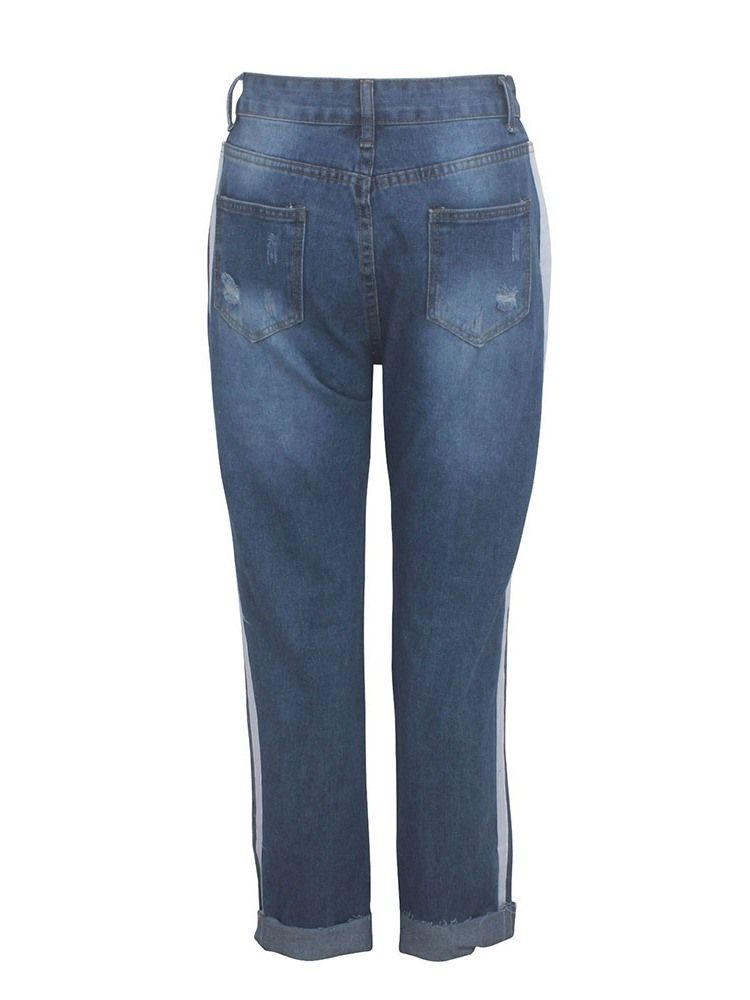 Damen-jeans Mit Gestreiftem Loch Und Schmalem Reißverschluss