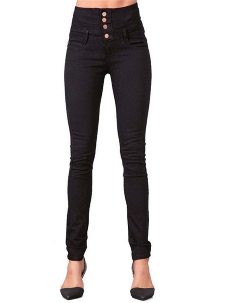 Damen-jeans Mit Hohem Bund Und Knöpfen