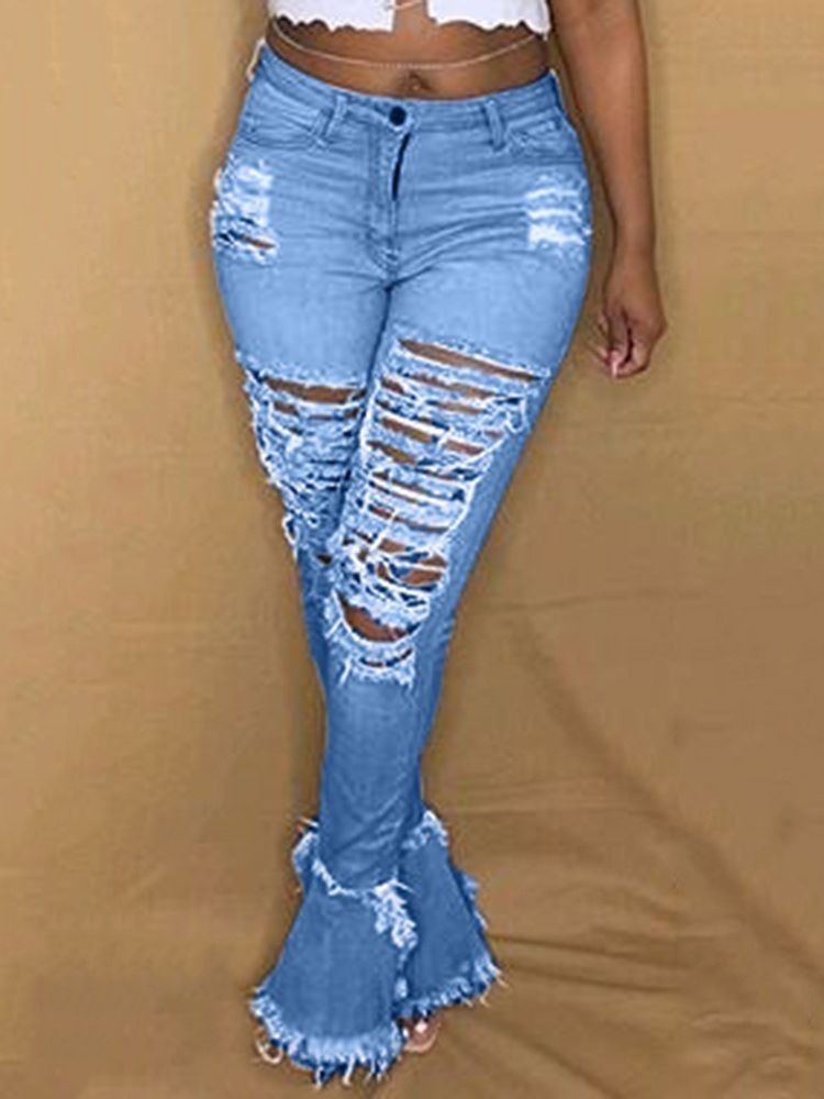 Damen-jeans Mit Quasten-schlaghose Und Reißverschluss Mit Mittlerer Taille