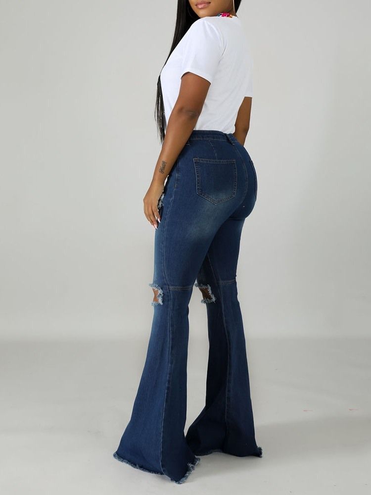 Damen Loch Schlaghose Reißverschluss Slim Jeans