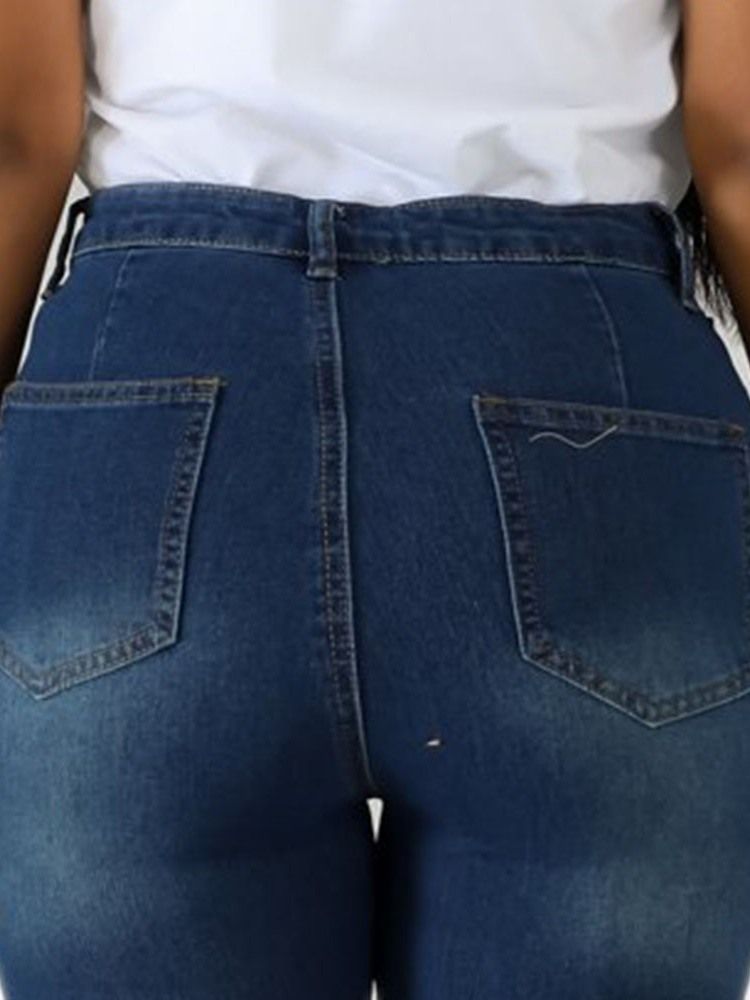 Damen Loch Schlaghose Reißverschluss Slim Jeans