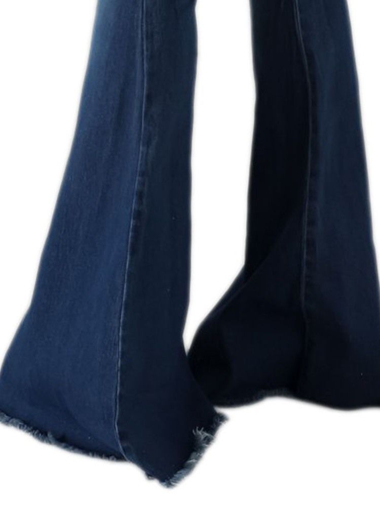 Damen Loch Schlaghose Reißverschluss Slim Jeans