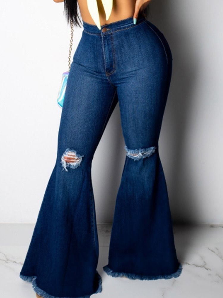 Damen-loch-schlaghose Schlichte Schmale Jeans Mit Reißverschluss