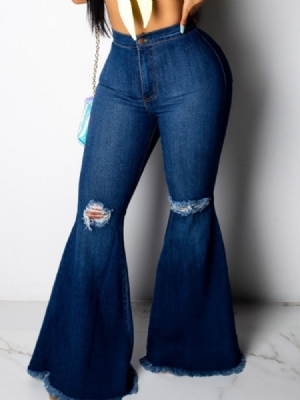 Damen-loch-schlaghose Schlichte Schmale Jeans Mit Reißverschluss