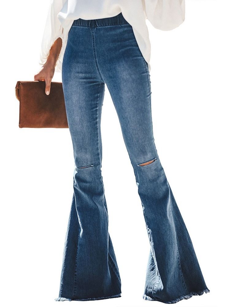 Damen-loch Schlichte Schlaghosen Slim Jeans