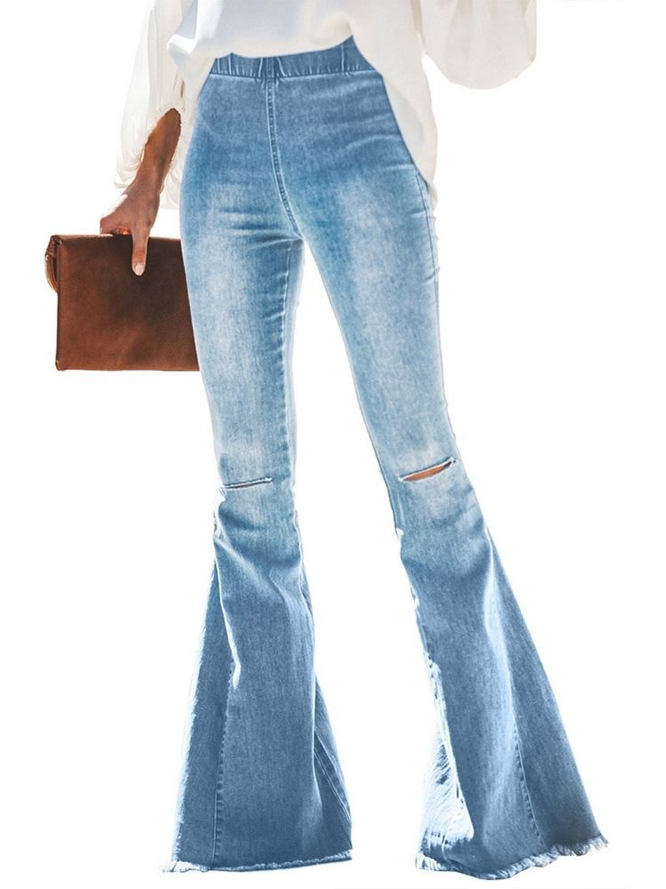 Damen-loch Schlichte Schlaghosen Slim Jeans