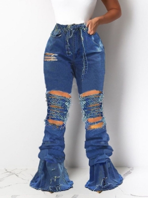 Damen-schlaghose Mit Schlichtem Loch Und Hoher Taille Schmale Jeans