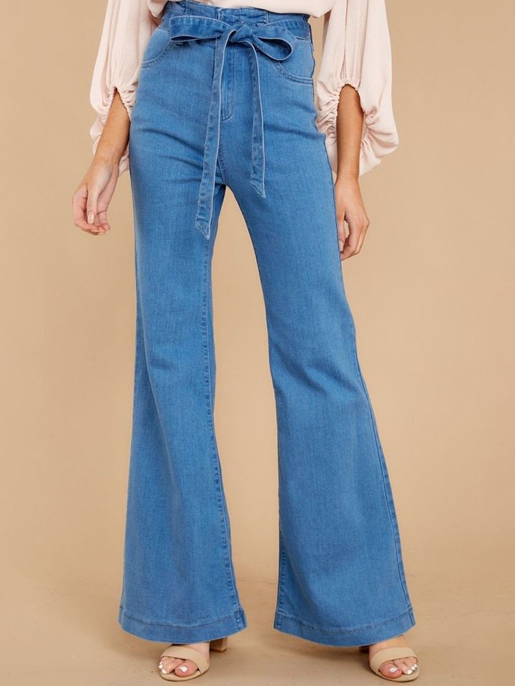 Damen-schnür-schlaghose Mit Schlichtem Reißverschluss Schmale Jeans