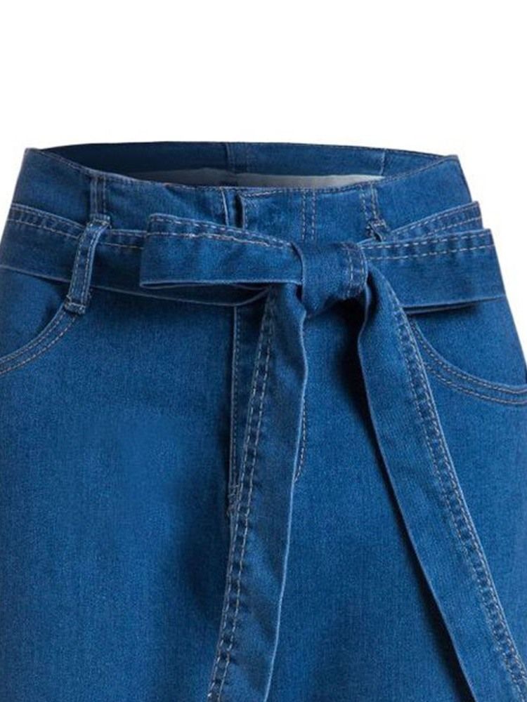 Damen-schnür-schlaghose Mit Schlichtem Reißverschluss Schmale Jeans