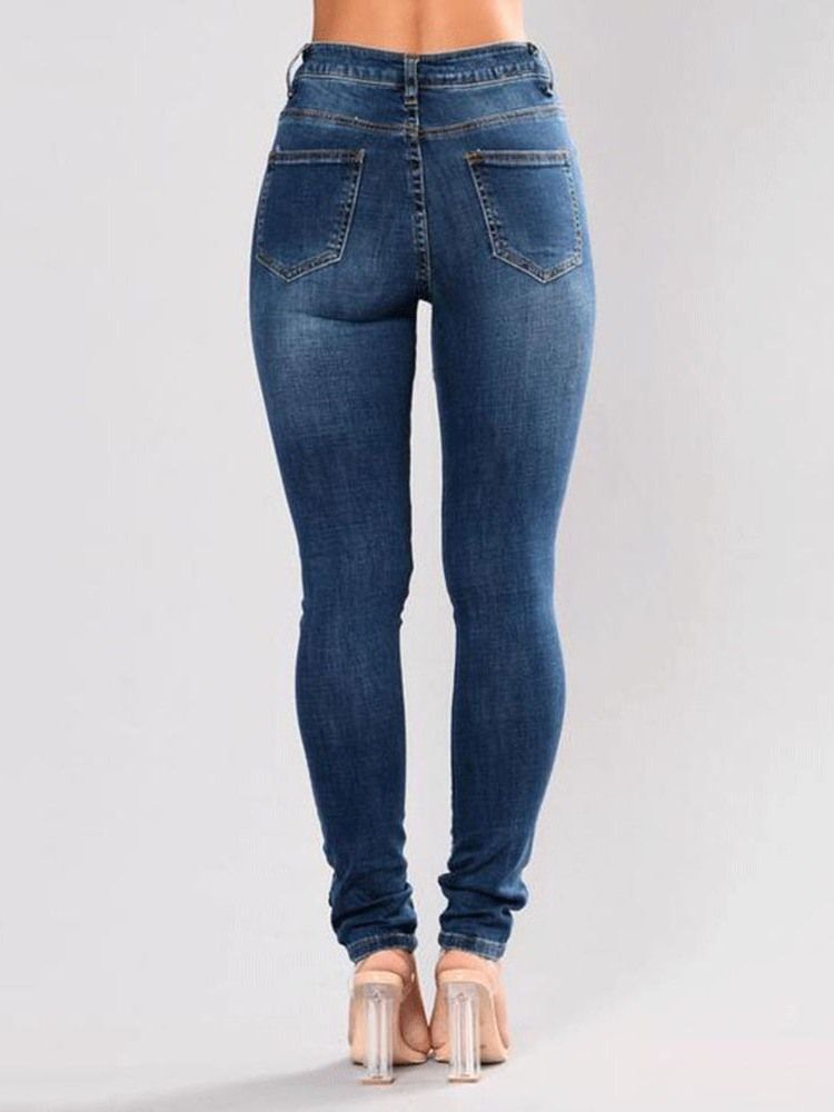 Damen-stickerei Mit Blumenmuster Und Zerrissenen Schmalen Mittelhohen Jeans