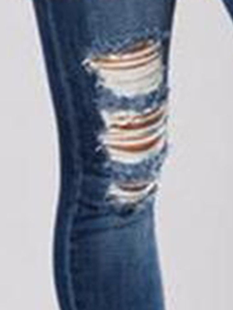 Damen-stickerei Mit Blumenmuster Und Zerrissenen Schmalen Mittelhohen Jeans