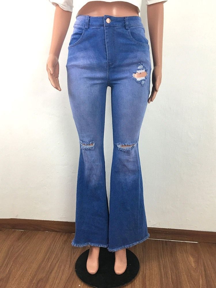 Damenmode Schlaghosen Button Slim Zipper Jeans