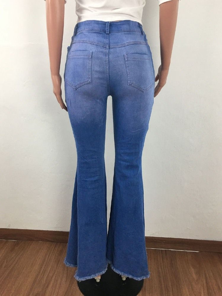 Damenmode Schlaghosen Button Slim Zipper Jeans