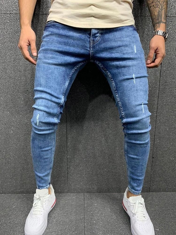 Einfache Bleistifthose Mit Mittlerer Taille Europäische Herrenjeans