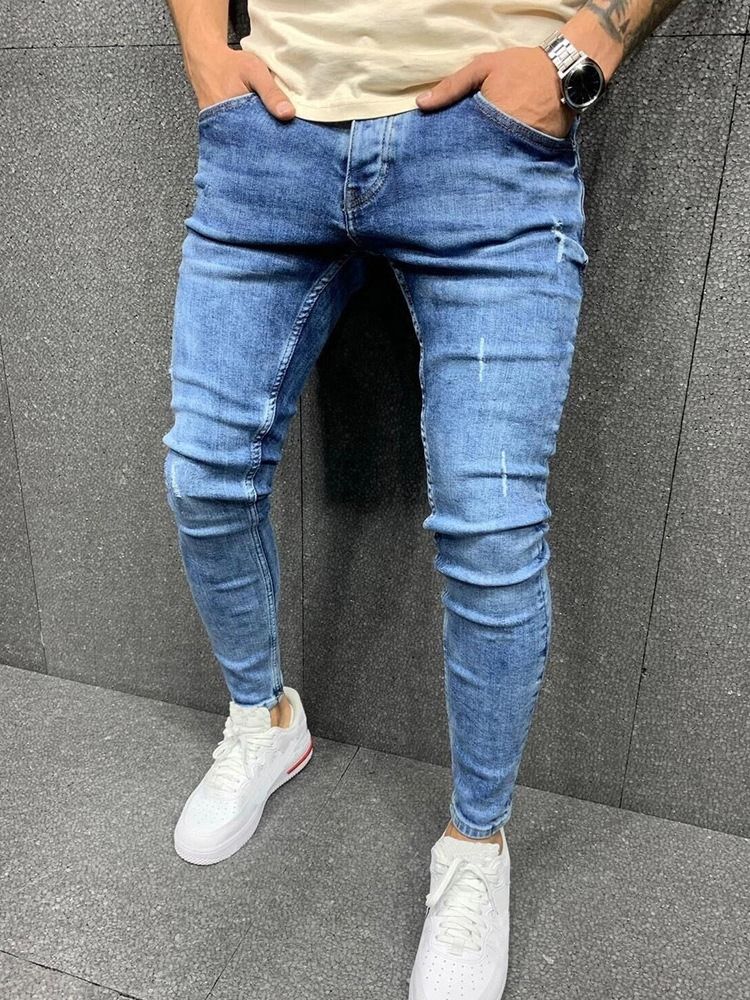 Einfache Bleistifthose Mit Mittlerer Taille Europäische Herrenjeans