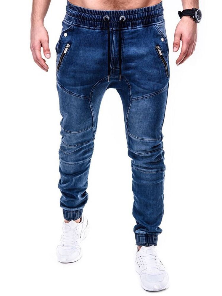 Einfache Bleistifthose Reißverschluss Lässige Herren Jeans Mit Mittlerer Taille