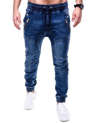 Einfache Bleistifthose Reißverschluss Lässige Herren Jeans Mit Mittlerer Taille