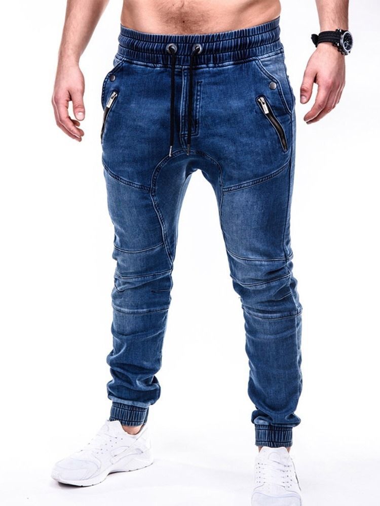 Einfache Bleistifthose Reißverschluss Lässige Herren Jeans Mit Mittlerer Taille