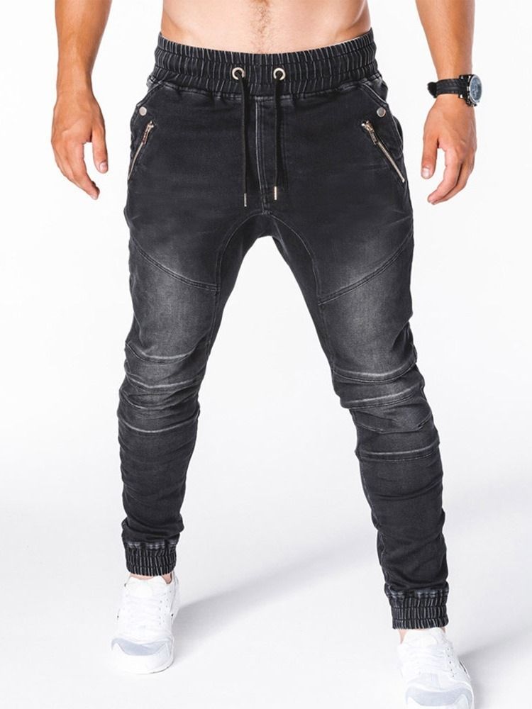 Einfache Bleistifthose Reißverschluss Lässige Herren Jeans Mit Mittlerer Taille