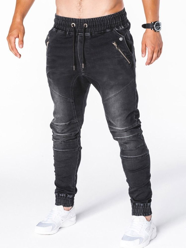 Einfache Bleistifthose Reißverschluss Lässige Herren Jeans Mit Mittlerer Taille