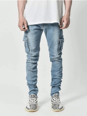 Einfache Bleistifthose Tasche Lässige Herren Jeans Mit Mittlerer Taille