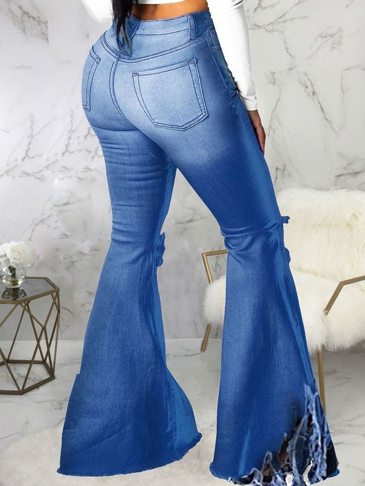 Einfache Quaste Schlaghose Damen Slim Zipper Jeans