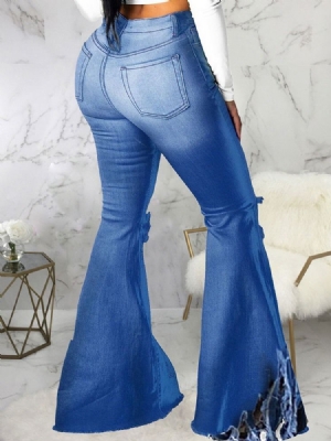 Einfache Quaste Schlaghose Damen Slim Zipper Jeans