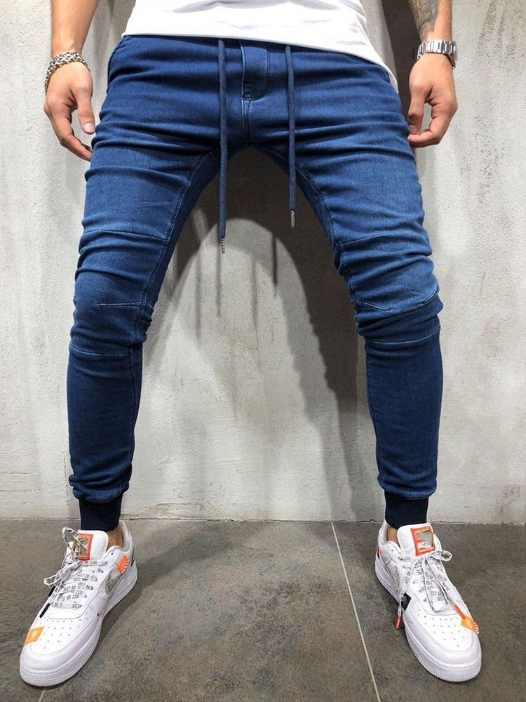 Einfarbige Herren-schnürjeans Mit Niedriger Taille