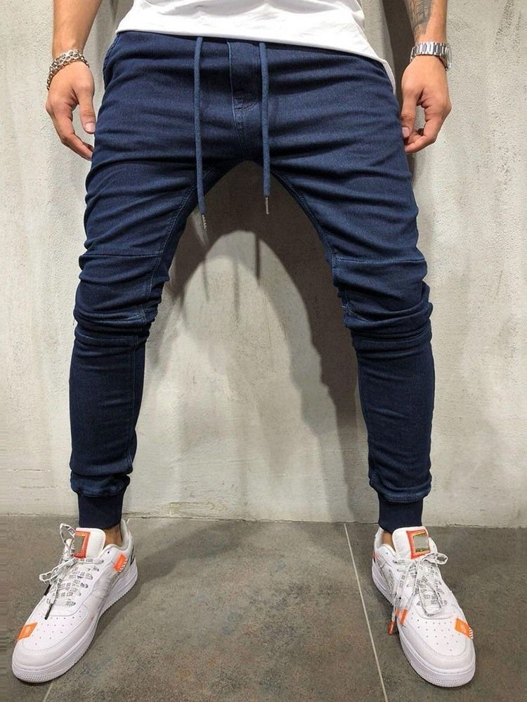 Einfarbige Herren-schnürjeans Mit Niedriger Taille